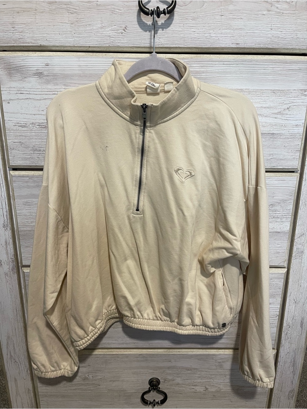Roxy Cream Half-Zip Sweatshirt with Black Logo